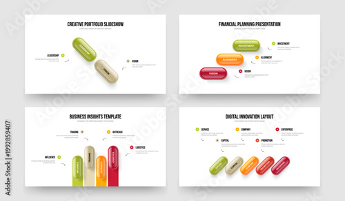 Modern Plan Two Three Four Five Step Diagram Slideshow Layout Vector Illustration Collection. Business Planning 2 3 4 5 Element Infographic Presentation Design Bundle.
