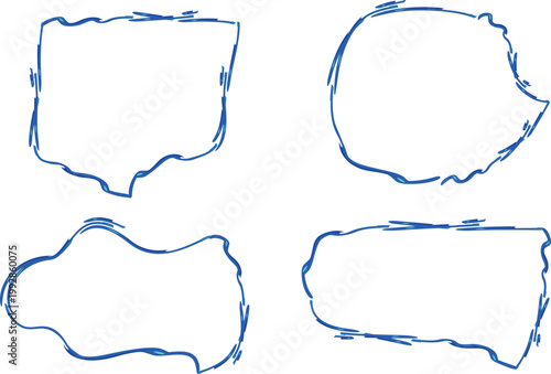 blue color doodle hand drawn stylized collection of speech bubbles