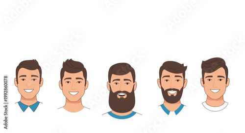 Collection of diverse male avatars showcasing various hairstyles and beard styles for social media profile icons.