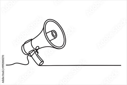 A single continuous line drawing of a megaphone representing communication concept, loudspeaker announcement minimal outline design