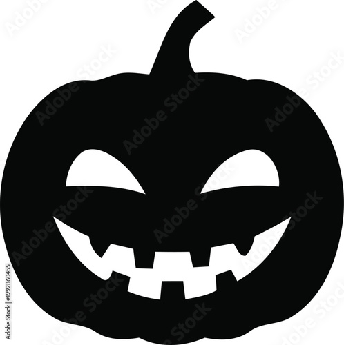 A black silhouette of a jack o lantern with a spooky carved face