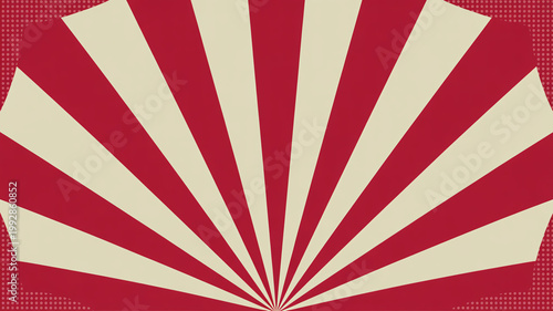 A vibrant red and white abstract design with sunburst pattern