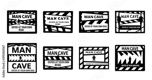 Man Cave Metal Wall Art Decorative Panels- Set of metal wall art panels featuring “Man Cave” text with bold silhouettes and patterns, perfect for garages, game rooms, and personal retreats.