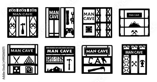 Man Cave Metal Wall Art Decorative Panels- Set of metal wall art panels featuring “Man Cave” text with bold silhouettes and patterns, perfect for garages, game rooms, and personal retreats.