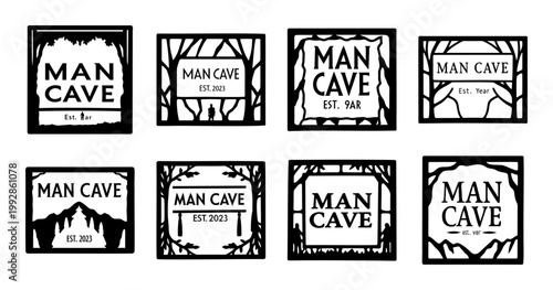 Man Cave Metal Wall Art Decorative Panels- Set of metal wall art panels featuring “Man Cave” text with bold silhouettes and patterns, perfect for garages, game rooms, and personal retreats.