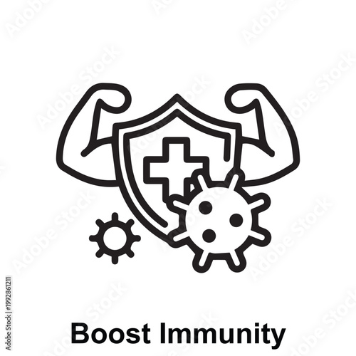 Modern boost immunity icon representing immune system support, body protection, and healthy wellness in a clean minimal vector style ideal for healthcare and medical-related designs.
