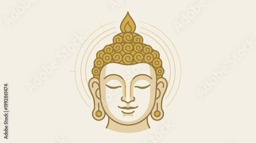 A tranquil and minimalist flat design vector illustration depicting a Buddha head, embodying peace and spiritual wisdom.