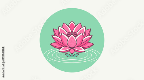 A beautiful, minimalist flat design vector illustration of a blooming lotus flower, symbolizing purity and enlightenment for Vesak.