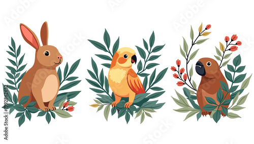 Quadro em tela A charming illustration of a capybara relaxing amongst lush green leaves