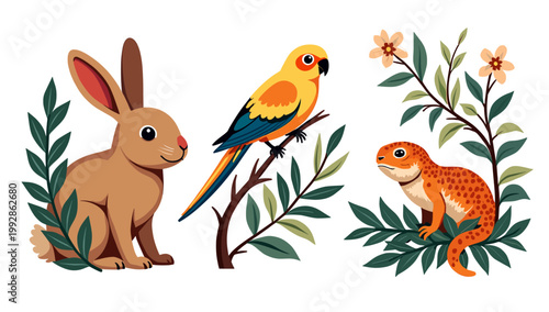 This illustration depicts a cute chipmunk nestled with a leafy branch. It evokes a sense of peacefulness and natural beauty, perfect for designs relat