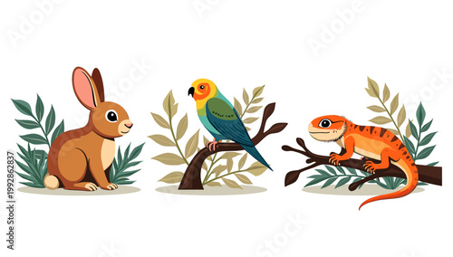 A charming illustration of a rabbit with green foliage. This image conveys a sense of peace and natural beauty, perfect for children's content, spring