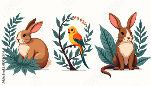 A charming illustration of a rabbit surrounded by lush greenery evokes feelings of peace and serenity. Perfect for springtime marketing, children's ma