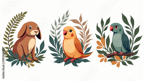 A charming illustration of a dog nestled amongst leaves.  Perfect for pet-related branding, advertising, or adding a touch of warmth to designs.