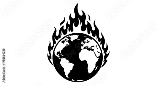 Fotografía Black and white globe engulfed in flames, symbolizing global warming crisis isol