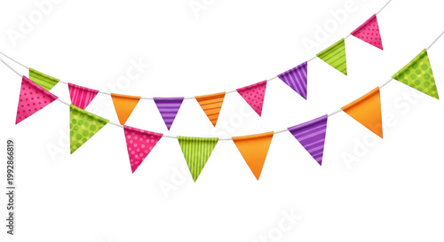 Foto Colorful party bunting flags isolated on transparent background