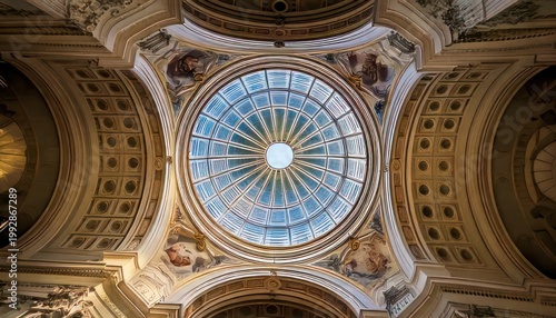 Ornate Dome Interior - Architectural Grandeur and Artistic Detail.