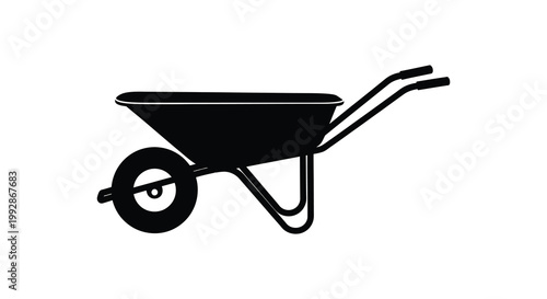 A stark black silhouette of a wheelbarrow a simple gardening tool silhouette