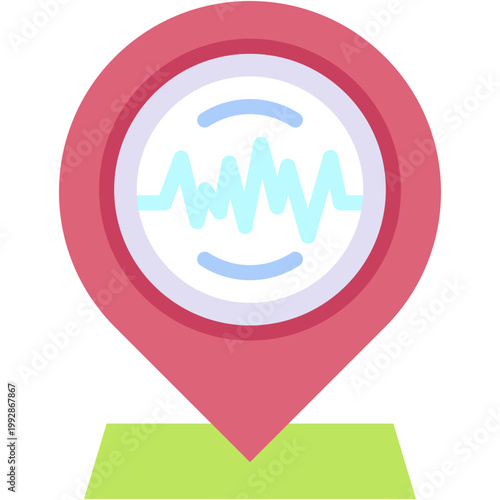 Earthquake Location Vector Icon with Seismometer and Disaster Monitoring Symbol