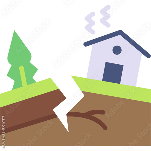 Earthquake Damage Vector Icon Showing Building Destruction and Natural Disaster