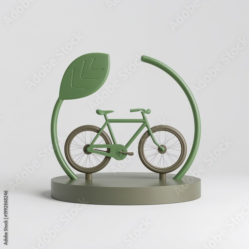 Green bicycle inside a leaf symbol shows eco-friendly transport