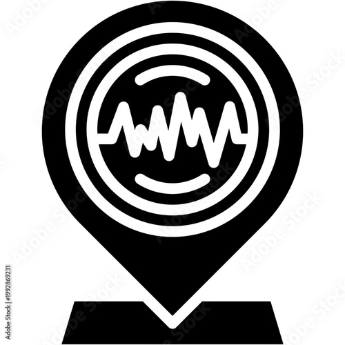 Earthquake Location Vector Icon with Seismometer and Disaster Monitoring Symbol