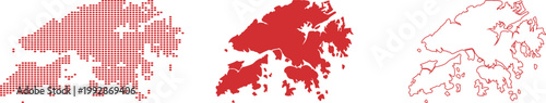 Hong Kong country map set red dots solid fill and outline on white Keywords: Hong Kong, map, territory, geography