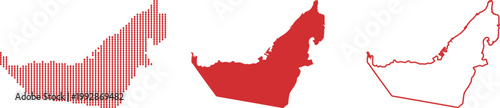 Red Dot Map Outline and Silhouette of UAE on White Background United Arab Emirates