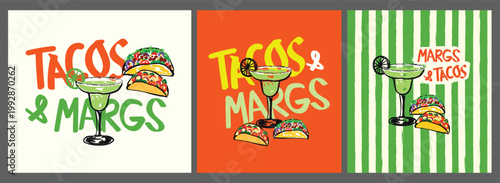 Trendy Tacos and Margaritas Poster Set for Mexican Food Party Design
