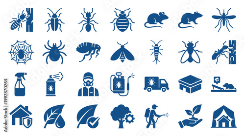 Pest control icons set for extermination services and insect management solutions