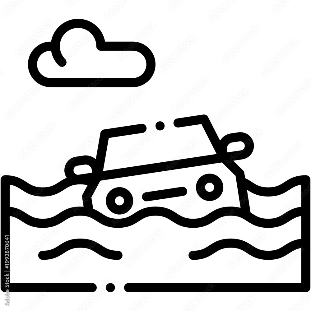 Obraz premium Flood Water Damage Vector Icon Showing River Overflow and Natural Disaster Impact