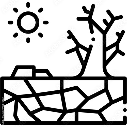 Drought and Desertification Landscape Vector Icon Showing Dry Nature and Environmental Impact