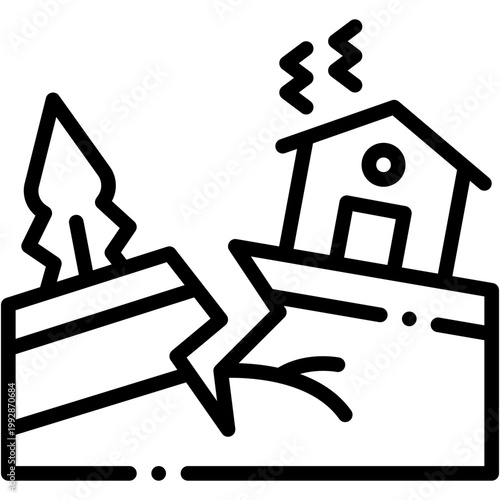 Earthquake Damage Vector Icon Showing Building Destruction and Natural Disaster