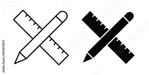 Pencil and ruler icon illustrations on white, Best for Design Projects
