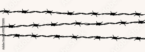 Barbed wire silhouette border, fence. Spiked wire with sharp barbs along its perimeter. Twisted ring y2k, round border tattoo, gothic textured steel frame,