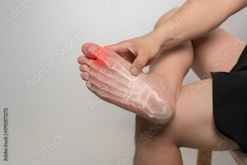 Painful forefoot and toes with foot anatomy overlay closeup