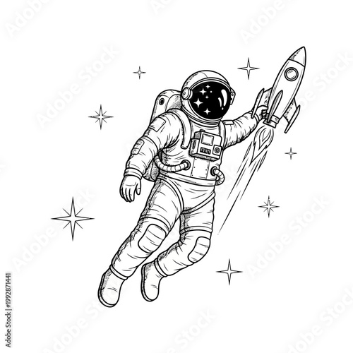 Astronaut Riding Rocket Through Stars, Space Exploration, Futuristic Travel