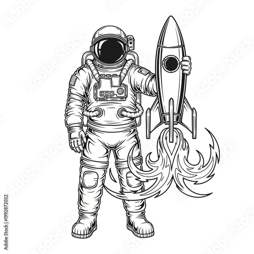 Astronaut Holding Rocket Ship Ready for Space Exploration