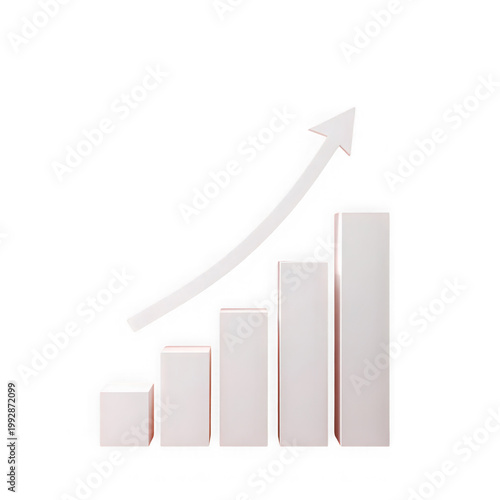 A white bar graph with an upward trend arrow on a black background on transparent background