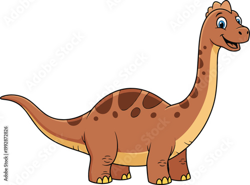 Cute dinosaur cartoon character friendly long neck dino animal vector illustration isolated prehistoric creature design for kids
