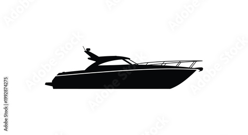 Sleek motorboat depicted in a striking black form a captivating silhouette