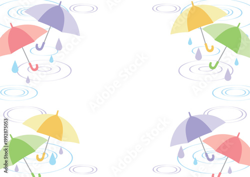梅雨背景、傘、白、波紋、雫、かわいい、横