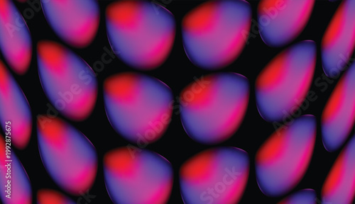 A highly organized and rhythmic abstract digital composition featuring vertically aligned columns of overlapping, teardrop-shaped organic forms against a solid black background.