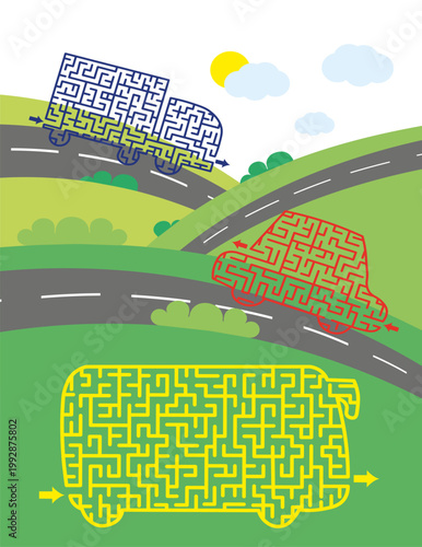 maze, labyrinth, car maze, kids maze, maze game, puzzle, activity game, brain teaser