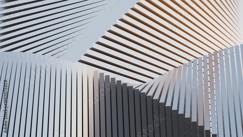 Foto Abstract 3D render of white parametric geometric waves with sharp architectural