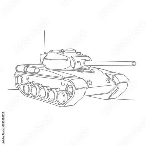 Military Tank Line Art Illustration, Armored Vehicle Drawing, Warfare Machine Outline