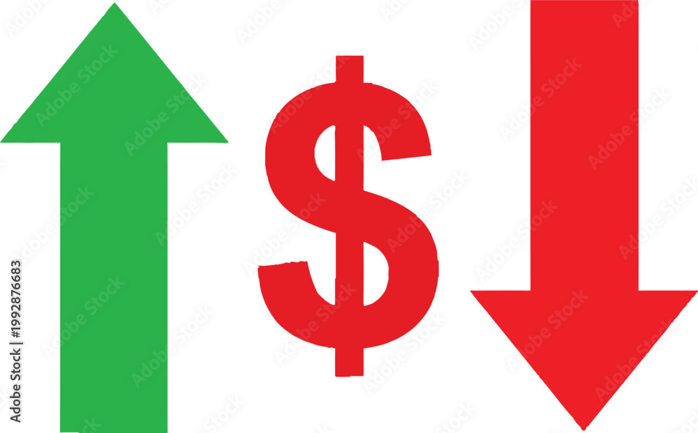 Fototapeta premium Financial trends illustrated by dollar sign with up and down arrows Vector