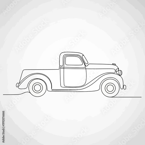 Vintage Pickup Truck Line Art - Classic Automobile Silhouette
