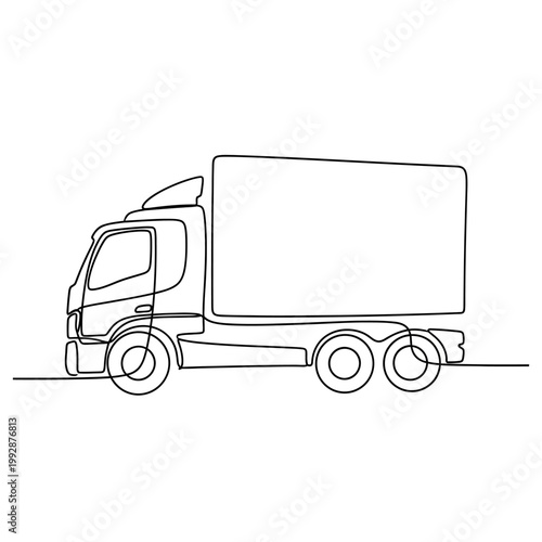 Continuous line drawing of a delivery truck, cargo vehicle, logistics icon.