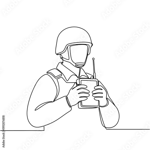 Soldier with Radio Communication Device, Minimalist Line Art