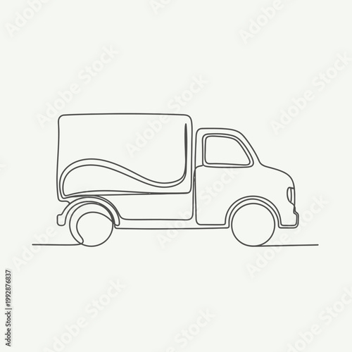 Continuous line drawing of a delivery truck, simple vector illustration